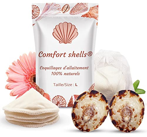 Comfort Shells® Stillhütchen Natürliche + Stilleinlagen Waschbare | Brustwarzenschutz, fördert die Heilung | Stillmuscheln, Brusthütchen, Vermeidet, lindert und beruhigt Stillschmerzen (L – 6/6,5 cm)