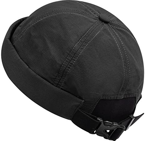 CLAPE Wasserdicht Docker Cap Herren Atmungsaktive Seemannsmütze Verstellbar Ohne Schirm Docker Mütze Damen Beanie Skull Cap Black CT86