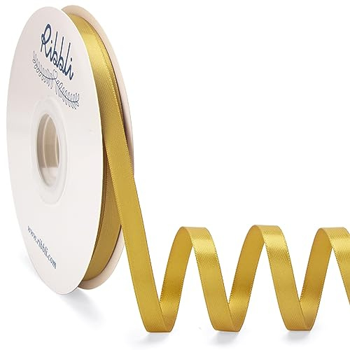 Ribbli Gold Satin Ribbon Double Faced Satin 3/8 Inch x Continuous 50 Yards-Gold Ribbon for Gift Wrapping Crafts Wedding Decoration Bows Bouquet Floral Arrangement
