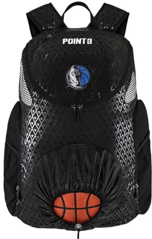 Point 3 Dallas Mavericks Road Trip 2.0 Rucksack, Basketball-Rucksack mit Kordelzugverschluss, belüftetes Netz-Schuhfach, Schwarz
