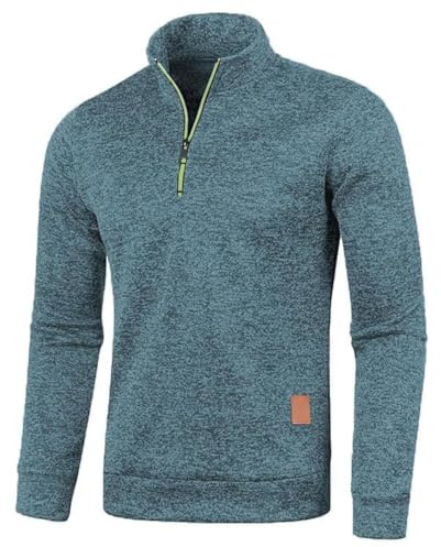 Half Zip Pullover Herren Ohne Kapuze Männer für Solid Arbeitspullover Oversize Winter Sport Arbeitspullover Sweater Men (DE/NL/SE/PL, Alphanumerisch, XXL, Regular, Regular, Denim Blue)