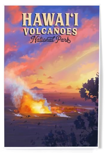 Lantern Press Hawaii Volcanoes National Park, Hawaii, Oil Painting, 8x12 Inch Art Print Wall Decor