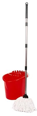 Requisite Needs Professional Mop and Bucket Set Heavy Duty with Wringer and Two Traditional Cotton Mop Heads for Cleaning Floors –Mop Bucket Capacity 16L with Pouring Lip (Red)