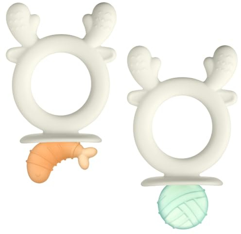 Aolso Mordedor de Silicona para Bebé, 2 Piezas Juguetes para la Dentición, Didáctico para Calmar Las Encías de Bebés de Más de 3 Meses