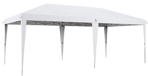 Outsunny Carpa Plegable Gazebo 6x3 m Cenador Plegable con Altura Ajustable en 3 Niveles Toldo Anti-UV y Bolsa de Transporte para Camping Fiestas Blanco