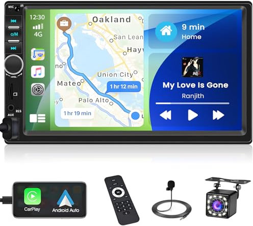 Inefala Autoradio 7 Pollici con Carplay e Android Auto, schermo tattile Stereo 2 Din Auto con Bluetooth, Mirror Link, Supporta FM, USB, AUX, TF, Controllo del Volante, Telecamera Posteriore