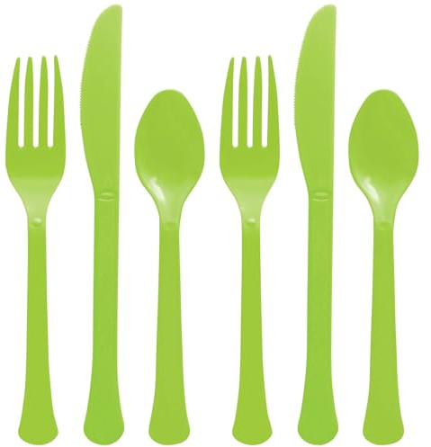 Reusable Kiwi Plastic Cutlery Assortment - Pack of 24 (Forks, Knives, Spoons) - Perfect for Parties, Picnics, and Holiday Celebrations