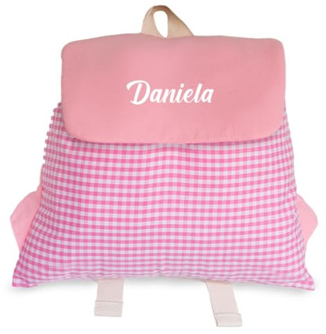 Transparent Gift Mochila Infantil Personalizada con Nombre para Niñas. Mochila Diseño a Cuadros Rosa para Colegio y Excursión. Mochilas Infantiles para la Vuelta al Cole.