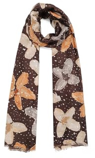 QUEEN HELENA Mönster Sjal Färgglad Sjal Rund Hals Avslappnad Dam SC22-18, Kaffe, 180 cm x 85 cm