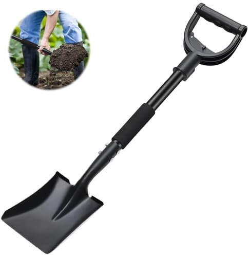 Starbover Gartenschaufel Klein, Robuste Blumenkelle Schwarz mit D-Griff 78cm, Leichte Handschaufel Metall für Erwachsene & Kinder, Allround-Schaufel zum Graben für Garten, Schnee & Camping