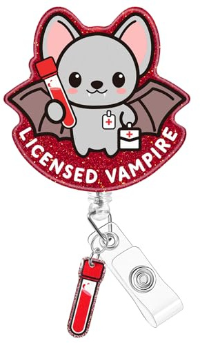 Plifal Nurse Badge Reel Holder Clip - Phlebotomist LAB Tech Vampire Blood Retractable ID Name Card Badge Reel with Charm Alligator Clip, Nurse Nursing Office Medical Worker Student Accessories Gifts