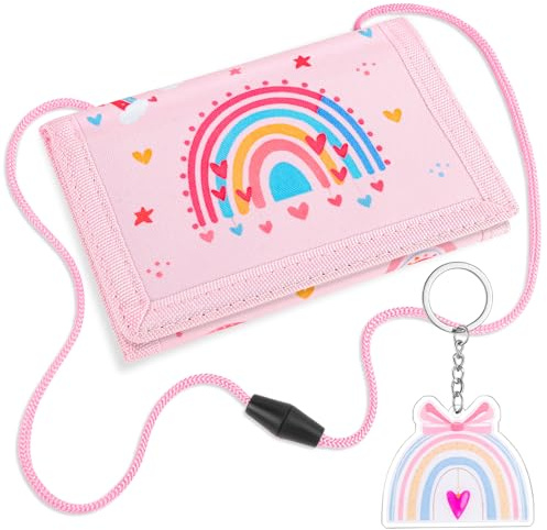 Monedero Niña, Cartera para Niños con Llaver, Triple Carteras Infantiles para Guardar Monedas y Tarjetas, Billetera Plegable para Turismo y Escuelas, Regalos para Niños (Arcoiris)