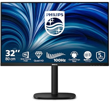 Philips 32B2U3601H 31,5 WQHD-bildskärm, 100 Hz, IPS-panel, 4 ms, adaptiv synkronisering, höjdjustering, högtalare, webbkamera Hello (2 560 x 1 440 HDMI 1 x 2.0 DP USB-hub) svart