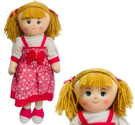 Generico Giant Rag Doll 75 cm in Fabric Fabric Doll with Braids and Dress with Bow Lily Doll Soft and Safe with Wool Braids, Assorted Colours Random Colour