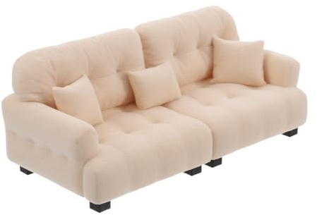 SUPVOX 1:24 Scale Dollhouse Sofa Miniature - Cream Flocked Plush Couch Model - Realistic Miniature Furniture for Small Scale Dollhouse Decor and Roleplay