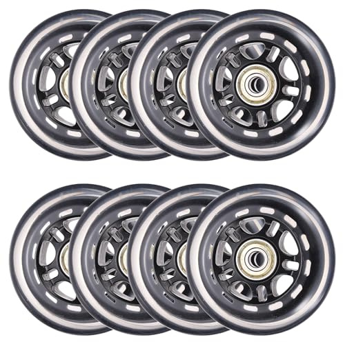 YELARXI Inline Skate Wheels with Bearings, Outdoor & Indoor Roller Skate Wheel Inline Skate Replacement (80mm, 8Pack, Black Transparent) for Scooter