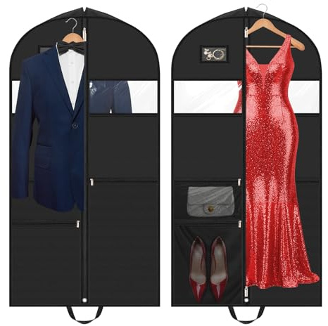 Alyvisun 2PCS Funda Ropa 3 Bolsillos con Cremalleras, Portatrajes Largos 130x60cm, Porta Trajes con Manijas para Ropa Vestido Noche, Boda
