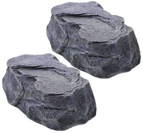 Uonlytech Caja de Llaves para Exteriores Forma de Piedra Simulada, Resistente Intemperie, 2 Unidades, Resina y Compartimento Oculto para Jardín, Patio y Geocaching