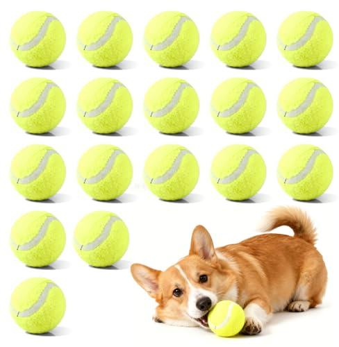 BYZESTY Set med 18 hundtennisbollar, tennisbollar, 5 cm minitennisboll, gul filt, tennisbollar för nybörjare, vuxna, barn och hundar