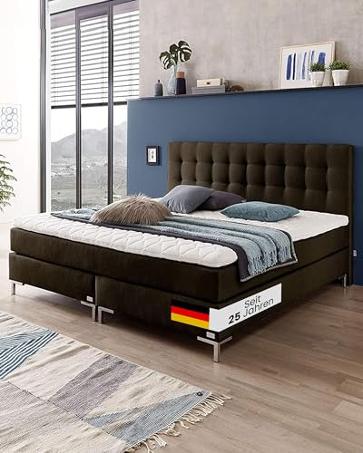 WELCON boxspringbettenshop24.de - Boxspring Bett Rockstar - Deluxe Boxspringbett 180 x 200 cm Härtegrad 3 in braun/Dunkelbraun inkl. Topper - günstig zum top Preis vom Hersteller