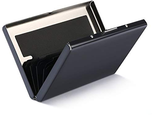 URAQT Metal Credit Card Holder Wallet, RFID Blocking Credit Card Holder, Ultra-Thin Stainless Steel Card Wallet, Card Protector with 6 Slots for Men Women (1Pcs Black)