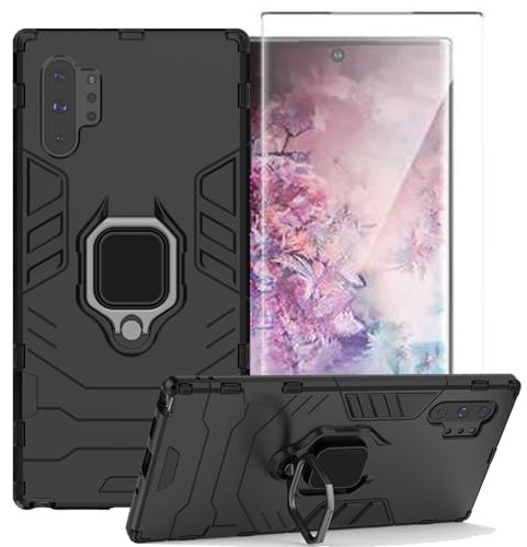 NOVAGO Compatible avec Samsung Galaxy Note 10 Plus- Pack Complet Coque Gel Solide Anti Choc + Film Protection écran en Verre trempé incurvé résistant (Coque+Film, Noir)