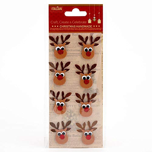 Italian Options Glitter Reindeers Handmade Christmas Craft Decoration Self Adhesive 3.5cm x 3.5cm (8 pcs)