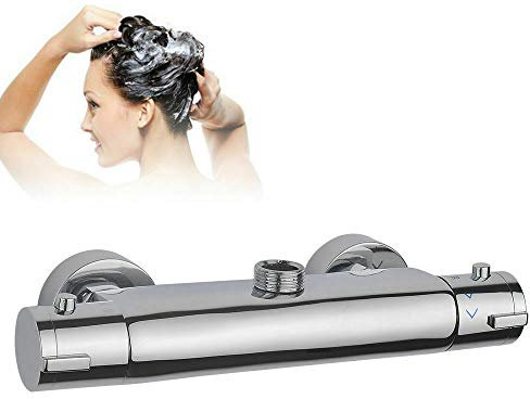 Duschthermostat Duscharmatur, Brausethermostat Brausearmatur mit Sicherheitsknopf 38℃, Brause Thermostatarmatur, Konstante Temperatur, Messing verchromt