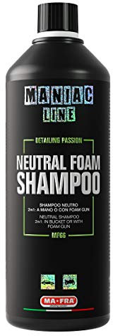 Ma-Fra, Maniac Car Detailing Line, Neutral Foam Shampoo, Shampoo Auto Neutro 2in1 Concentrato, per un Lavaggio Auto a Mano con Tecnica 2 Secchi o Prelavaggio Auto con Foam Gun, Formato da 1000ml