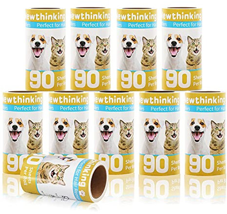 Newthinking Lint Roller Refills, 900 Sheets of Extra Sticky Lint Roller Refills for Clothes Rollers and Pet Hair Remover, 90 Sheets Per