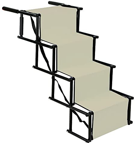 Hundetreppe Auto- Gelenkschonende Hunderampe Auto klappbar - Auto Rampe für kleine & große Hunde - Einstiegshilfe Hunde Auto - Rampe Hund für alle Autos geeignet - Beige