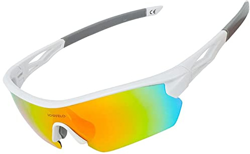 JOGVELO Cycling Sunglasses, Sport Sunglasses Polarized for Men UV400 Protection with 5 Interchangeable Lens for Cycling Running Baseball Golf, White