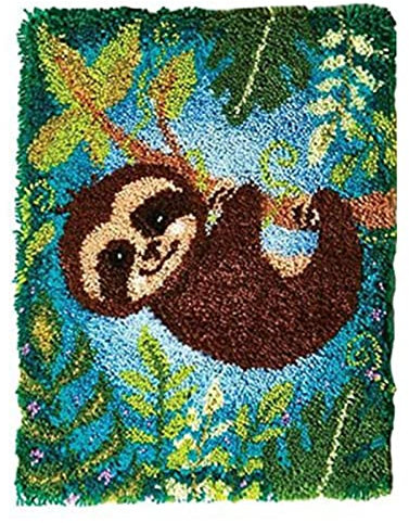 Latch Hook Rug Kits Printed Sloth Canvas DIY Rug Making Kits Home Decoration Needlework for Adults Kids 20.5 X 15