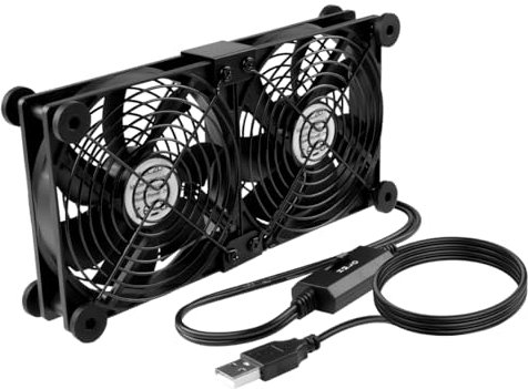 ELZO 2 in 1 Dual USB Lüfter 120mm 5V, Doppelt USB Ventilator 120mm PC Computer Lüfter mit 3 Einstellbare Geschwindigkeiten 12cm mit 8 Stoßdämpfenden Füßen für PS5 PS4/Laptop/TV Box/Router