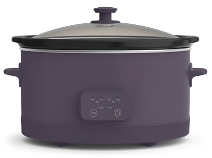 bella 6.0 Qt Programmable Slow Cooker, Ceramic Nonstick Coating, Adjustable Temperature & Cooking Times, Dishwasher Safe Stoneware Pot & Tempered Glass Lid, Tangle Free Cord Wrap, Plum