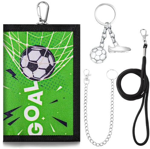 Yamitora Fußball Brustbeutel Kinder, Jungen Geldbeutel mit Metall Fußball Schlüsselanhänger, Geldbörse Kinder Set Karten Brustbeutel für Teenager Jungs Mädchen