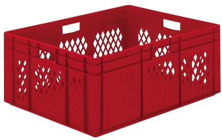 kaiserkraft FRANKEL Bac gerbable normes Europe à parois ajourées et fond plein | L x l x h 800 x 600 x 320 mm | rouge | lot de 2