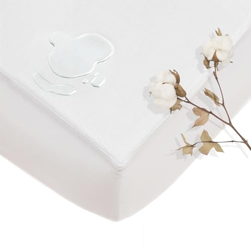 Inhabitopia- Protector Colchon 150. Cubre Colchon. Protector Colchón Impermeable. Funda Colchon Rizo Algodón Transpirable. Sábana Bajera Impermeable. Silenciosa. Ajustable 150x190/200x30