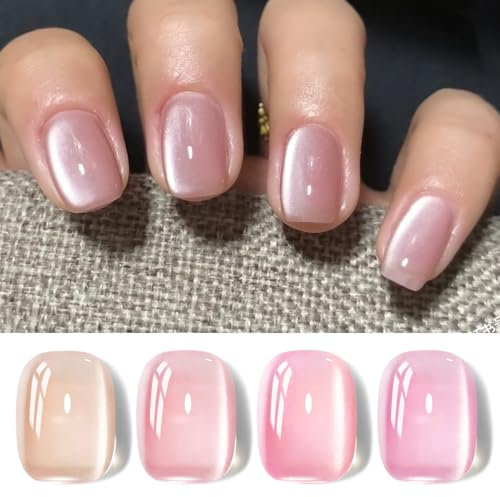 Born Pretty UV Nagellack Magnetic Jelly Nude Rosa - Cat Magnetic Eye Gel Gel Nagellack Serie Sanftes Rosa Maniküre und Nagelkunst DIY zu Hause 4PCS