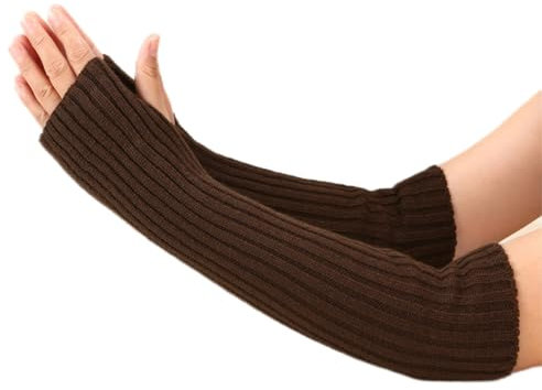 CABODYALS 2 Paar Kaffeefarbene Strick Armstulpen Braunee Lange Fingerlose Handschuhe Gestrickte Weiche Winterhandschuhe Mit Daumenloch Handgelenksfäustlinge Armstulpen Gehäkelte Handbedeckung Für