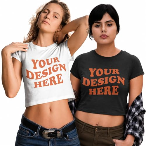 Personalised Crop Top for Women, Soft Cotton Baby Tee, Custom Text or Image T Shirt, Cute Graphic Tee, Casual Summer Fashion, Sizes XS - XL White