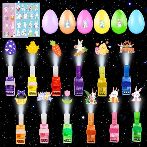 Cadeaux de Pâques pour enfants, 24 œufs de Pâques à remplir, 24 lampes de projection de doigts avec 2 autocollants, décoration de Pâques pour enfants, décoration de Pâques, pour remplir les cadeaux de