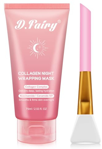 D.Fairy Collagen Overnight Wrapping Peel Off Facial Mask Pack - Collagen Night Wrapping Mask - Hydration Care - Reduces Sagging & Dullness - Hydrolyzed Collagen For Glowing Skin, 2.53 fl.oz