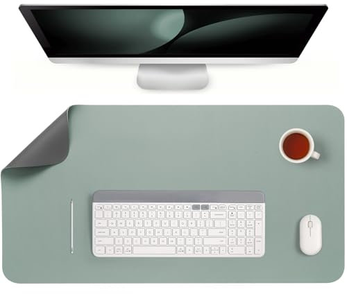 Jumdast Schreibtischunterlage, Doppelseitigen Rutschfeste Tischunterlage Multifunktionales Office Mousepad Laptop Schreibunterlage Kunstleder Schreibtischmatte (Grau Salbeigrün, 40 x 80 cm)