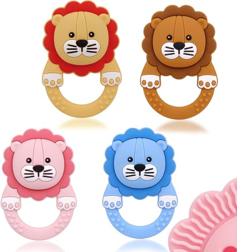 ABirdon Baby Teething Toys, 4PCS Silicone Chew Toys with Easy-Hold Handle & Bell, BPA-Free Sensory Infant Toy for Sore Gums, Age 0-3 Years