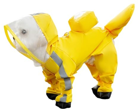 Impermeabile per cani con stivali – Giacca antipioggia per animali domestici impermeabile a copertura completa con cappuccio, copertura della coda rimovibile, suola in PU, anello per guinzaglio