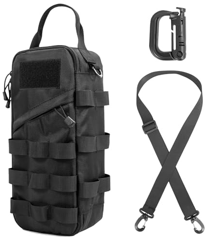 Bolsa de herramientas pesada pequeña con Molle y asa, 32 x 14 x 11 cm, bolsa de nailon EDC 1000D, bolsa de trabajo portátil para almacenamiento de herramientas, obras y motocicletas (negro)