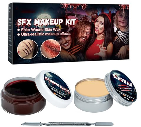 Halloween-makeup, 2-i-1-set, falsk skorpa och blod, halloween för kropp och ansikte, tvättbar vårdprodukt för kroppsmålning, ögonbryn, näsa, sår, zombie, vuxen, teater, foto, cosplay