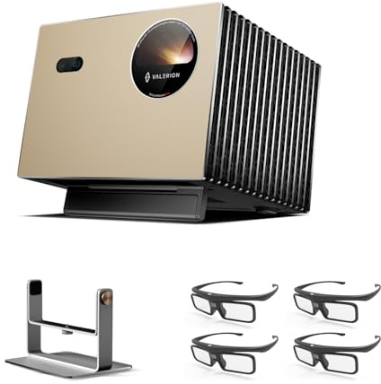 Valerion hemmabiopaket – köp 1 få 5: Pro 4K laserprojektor 2500 ISO lumen + skrivbord gimbalstativ + 4 × 3D-glasögon