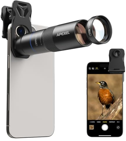 APEXEL Kompaktes 10x-Teleobjektiv für Smartphone & 200-mm-Makroobjektiv mit Universalclip, Professionelles FMC ED-Handy Objektiv, Geeignet für iPhone 17/16/15..., Samsung,Pixel und andere Smartphones